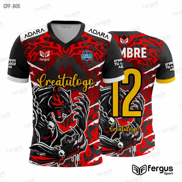 Camisetas de Futbol rojo con diseño pantera