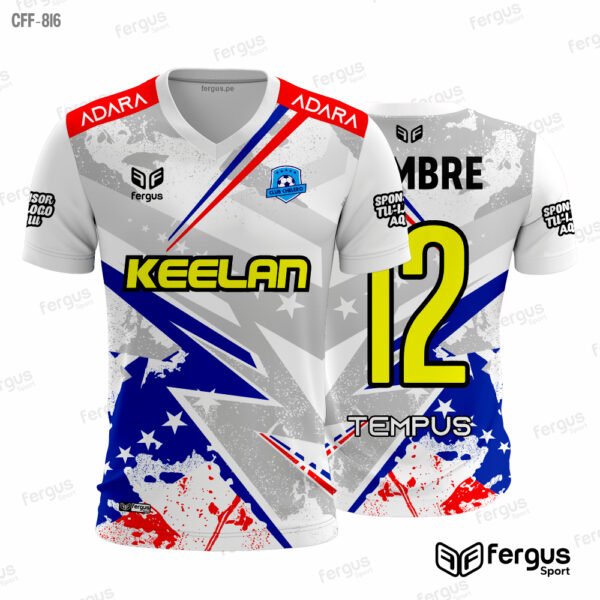 camisetas de futbol blanco con gris y azul