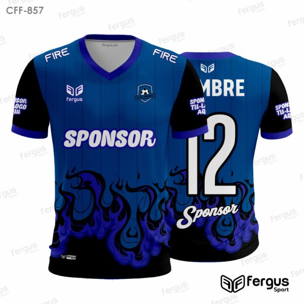 Camisetas de Futbol Azul con mangas negras