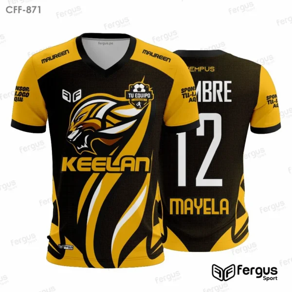 Camisetas de Futbol Negro con mangas amarillas