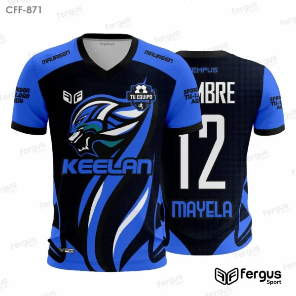 Camisetas de Futbol Negro con mangas azules