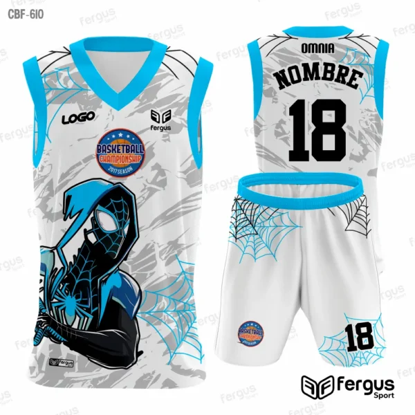 Camisetas de Basquet Blanco con ribetes Celestes
