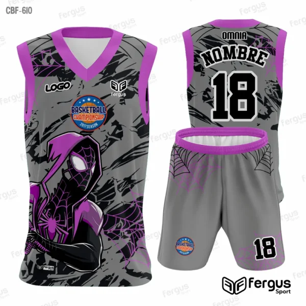 Camisetas de Basquet GRIS con ribetes MORADOS