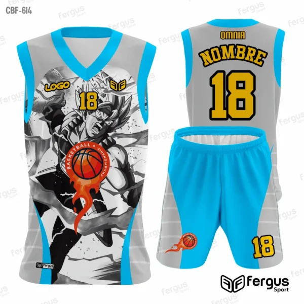Camisetas de Basquet GRIS con ribetes CELESTES
