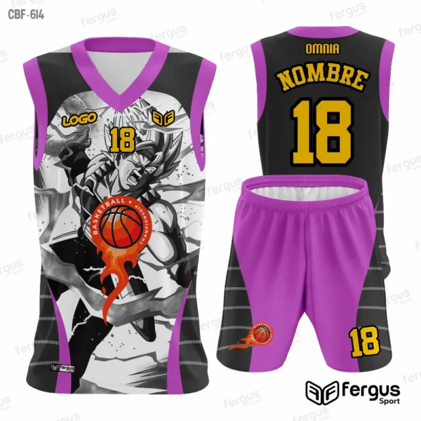 Camisetas de Basquet GRIS con ribetes MORADOS