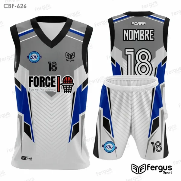 Camisetas de Basquet Plomo con AZUL y blanco