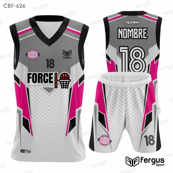 Camisetas de Basquet Plomo con ROSADO y blanco