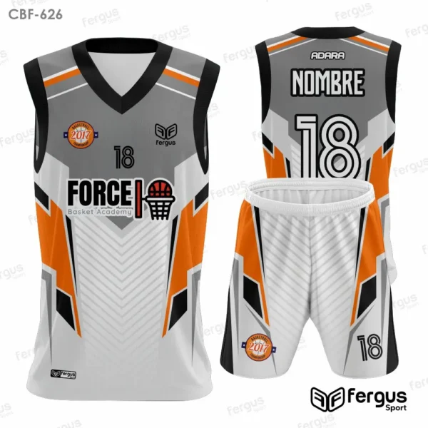 Camisetas de Basquet Plomo con naranja y blanco