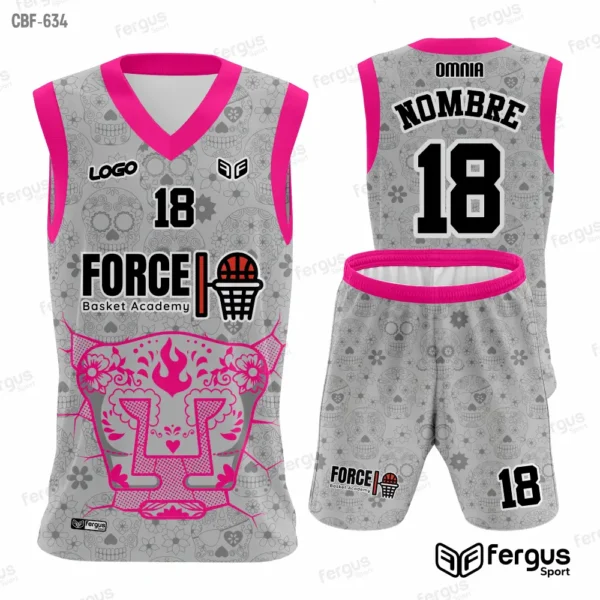 Camisetas de Basquet Gris y ribetes rosados