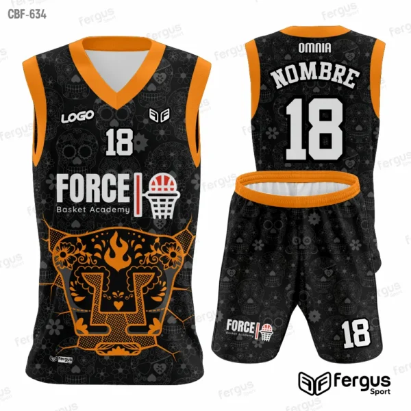 Camisetas de Basquet NEGRO y ribetes NARANJAS