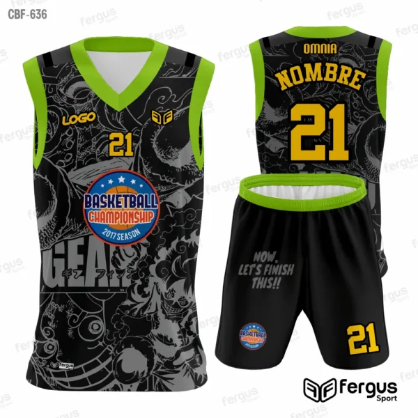 Camisetas de Basquet Negro con ribetes verdes