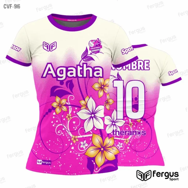 Camisetas de Voley crema y fucsia