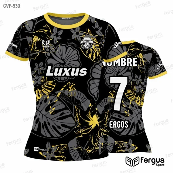 Camisetas de Voley Negro y ribetes amarillos