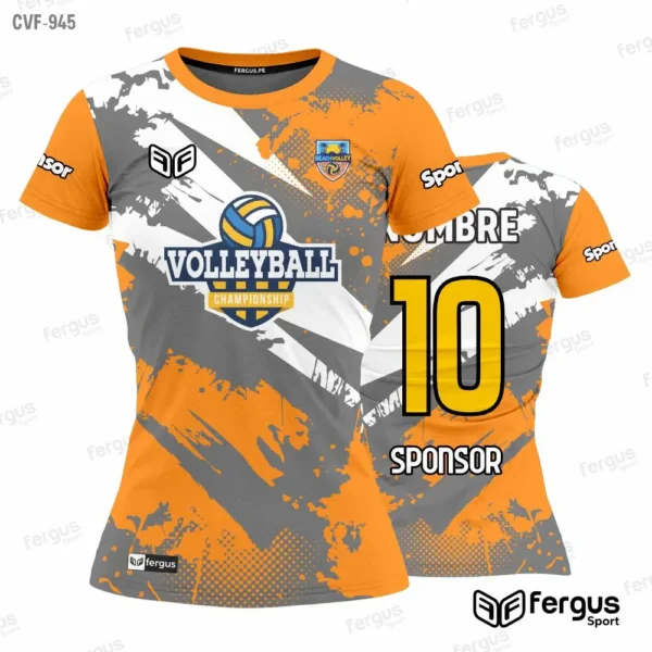 Camisetas de Voley naranja plomo y blanco