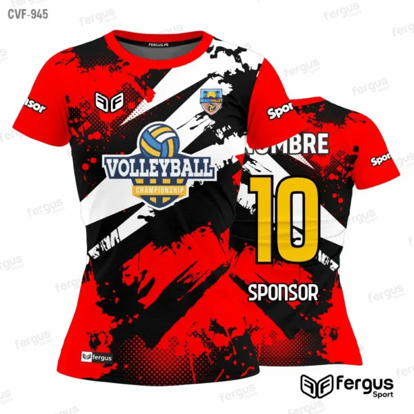 Camisetas de Voley Rojo con blanco y negro